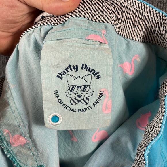 Party Pants Swim Trunks Men's XL Blue/Pink Flamingo AOP Geometric Stretch Swim - Picture 10 of 12